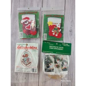 Vintage Lot of 4 Christmas Ornament Cross Stitch Kits Home Factory Sealed